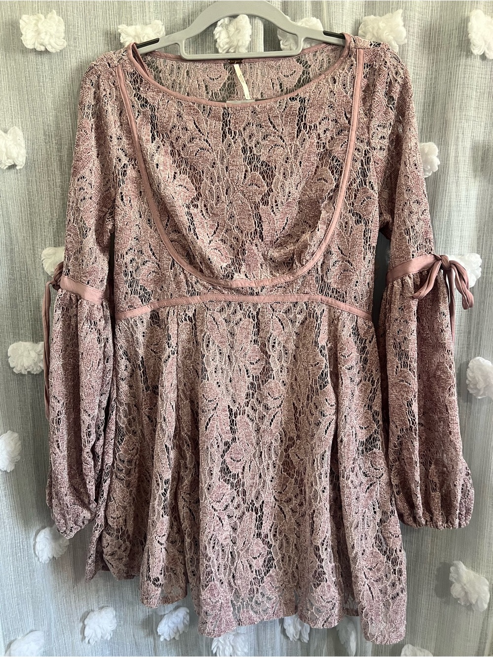 Free People Womens Dress Crochet Lace Balloon Sleeves